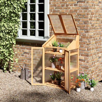 Wooden Greenhouse, Cold Frame PC Semi Transparent 70x50x120cm, Brown