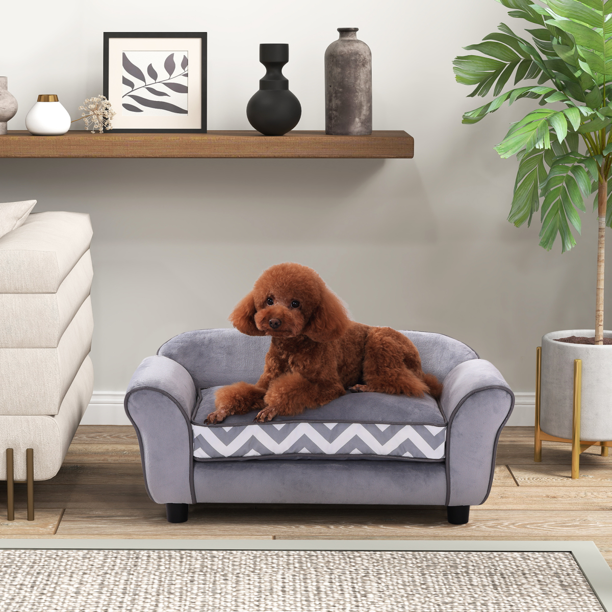 Dog Sofa Cat Couch Bed for XS Dogs w/ Removable Sponge Cushion - Grey