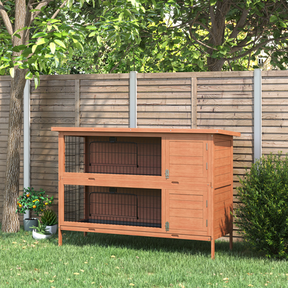 Rabbit Hutch for Two Rabbits Outdoor Guinea Pig Cage w/ Removable Trays, Orange
