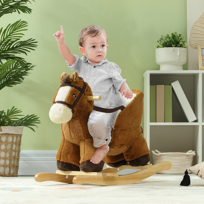AIYAPLAY Kids Rocking Horse w/ Sound, Safety Belt - Brown