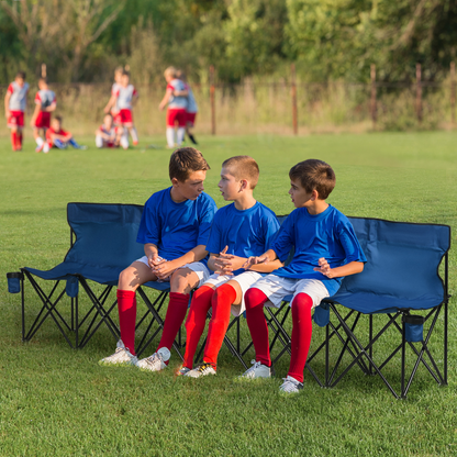 Outsunny 6 Seat Folding Bench Multi Deck Chair Cup Holder Camping Steel Blue