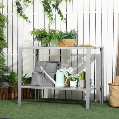 Outsunny 2-Tier Plant Stand Storage Organizer Steel Display Shelf for Patio