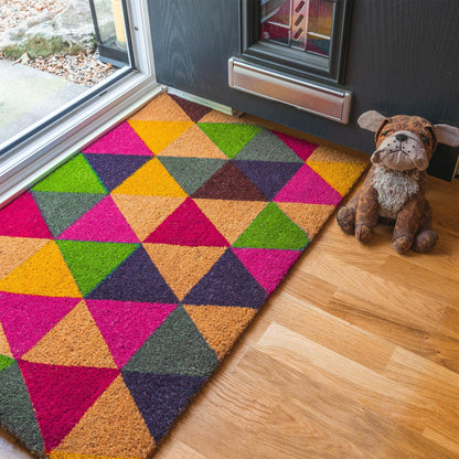 90cm x 60cm Multicoloured Triangles Coir Door Mat