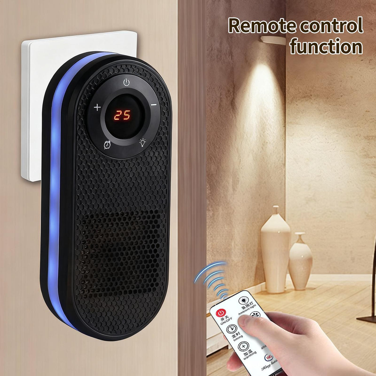 Small Heater 180 Degree Rotatable Electric Heater With Remote LED Display Overheat Protection Warmer With Timer Function