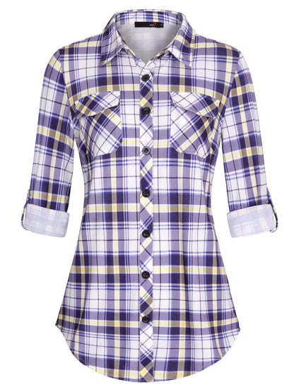 Plaid Pouch Button Cuff Comfort And Casual Printed Women's Shirt