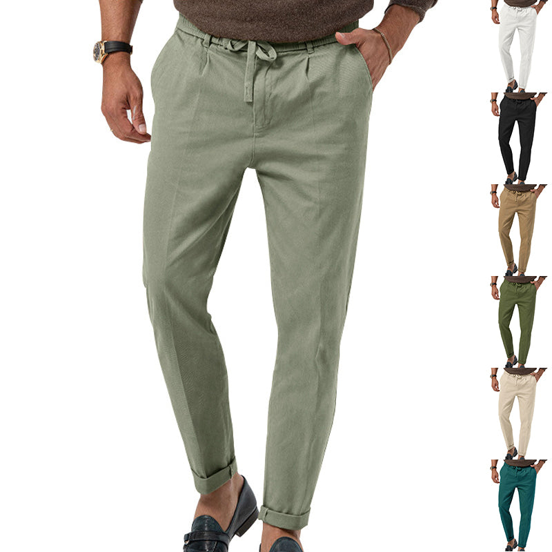 Casual Drawstring Pants Men's Business Straight Solid Color Suit Pants