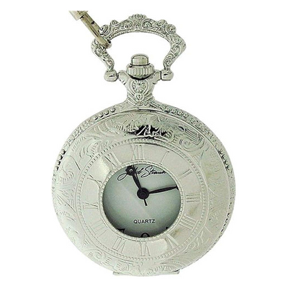 Jakob Strauss Open Window Classic Silver Tone & 12 Inch Brass Chain Pocket Watch - CLEARANCE NEEDS RE-BATTERY