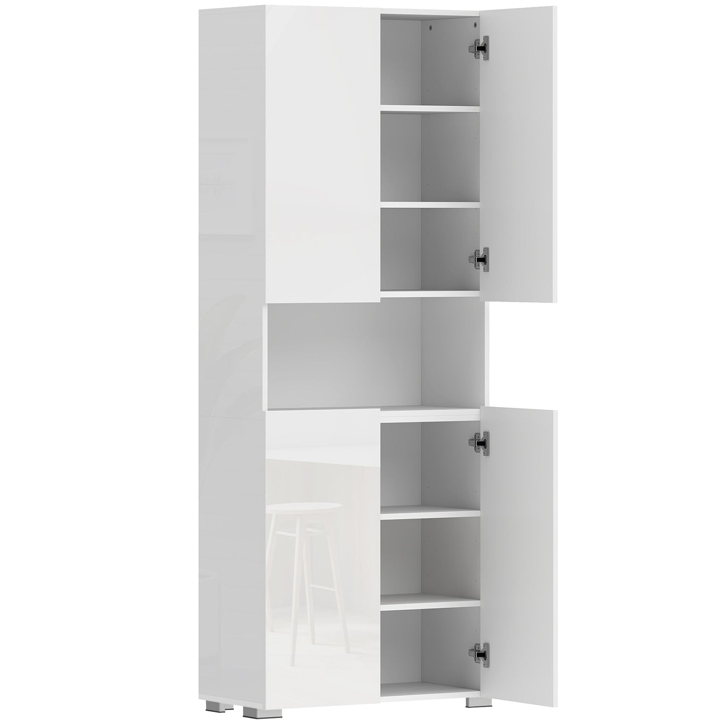 HOMCOM 180 cm Tall Kitchen Cupboard, Pantry Storage Cabinet with Soft Close Doors and Adjustable Shelves, High Gloss White