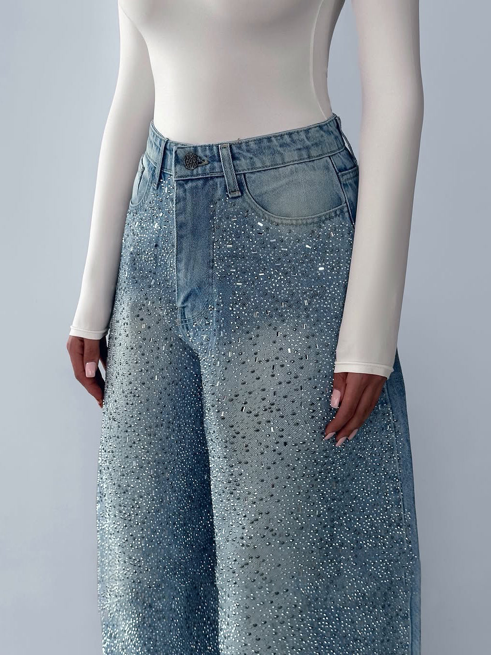 Irregular Rhinestone Jeans