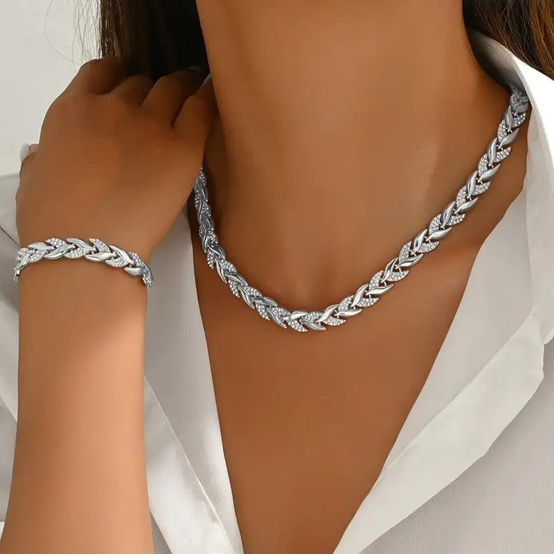 Women's Personality Affordable Luxury Willow Leaf Diamond Bracelet Necklace