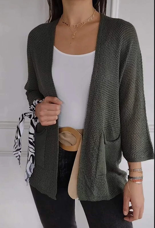 Women's Waffle Nine-quarter Sleeve Urban Casual Cardigan Coat