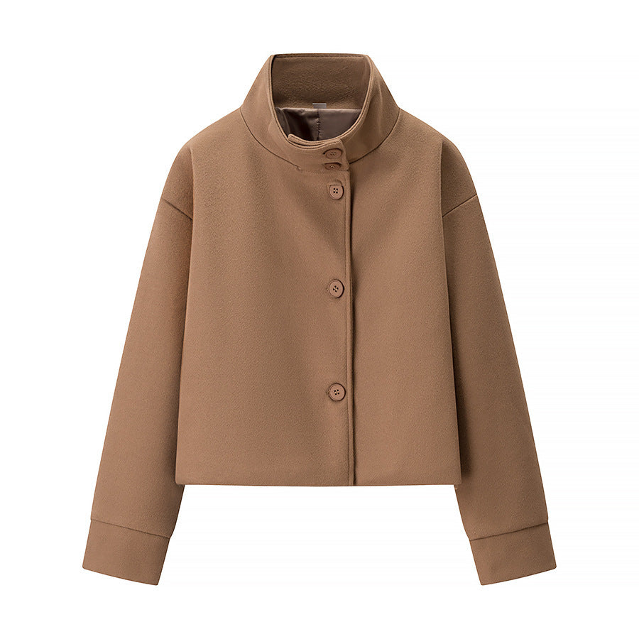 Commuter's All-matching Stand Collar Breasted Woolen Coat