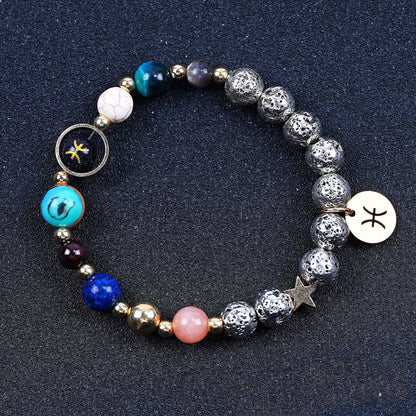 Twelve Constellation Blue San Lettering Bracelet Antique Silver Volcanic Stone Bracelet