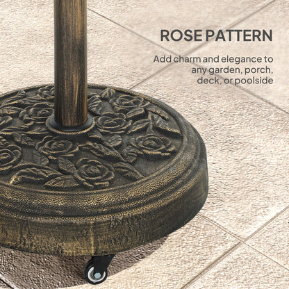 Outsunny Parasol Base, Umbrella Base with Wheels Cast Iron Effect, for Umbrella, Canopy, Weather Resistant, Bronze Tone