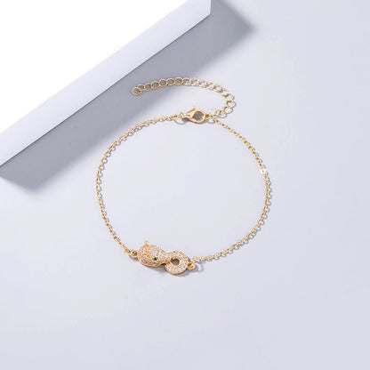 Simple Inlaid Zircon Leopard Head Bite Gold Coin Zircon Bracelet