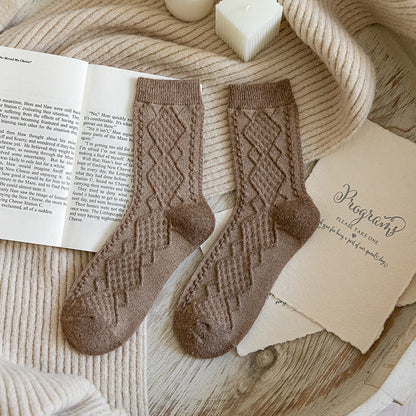 Solid Color Fashion Warm Classic Pattern Wool Socks