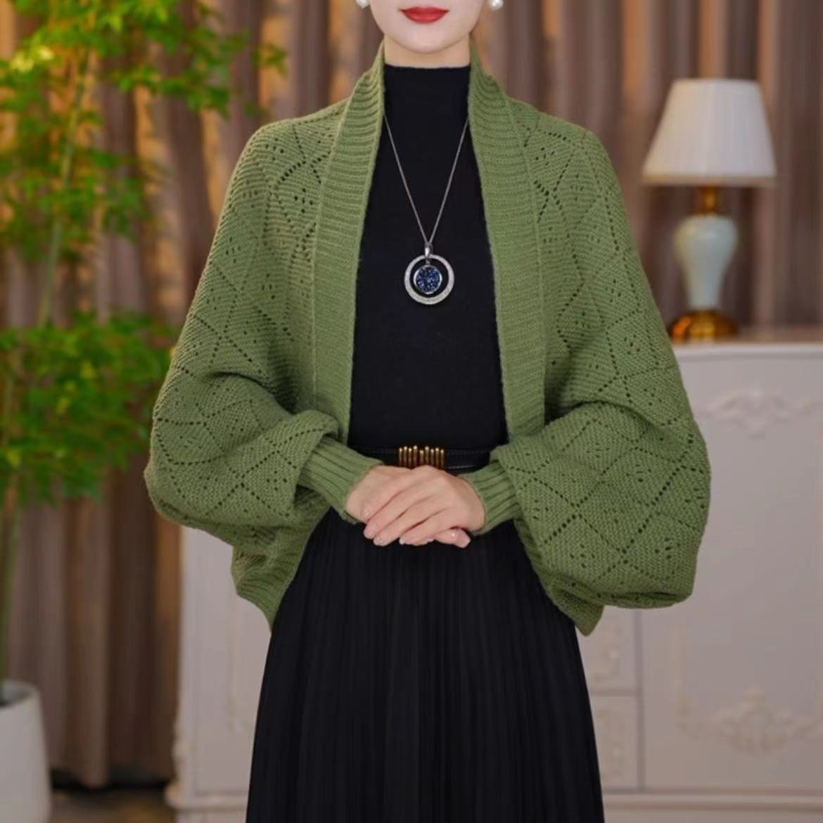 Knitted Dense Woven Plaid Shawl Warm All-matching
