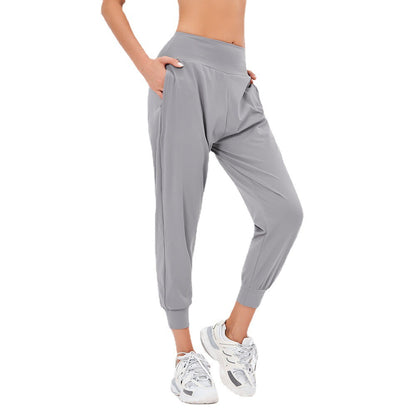 Women's Sports Solid Color High Waist Simple Pocket Casual Pants