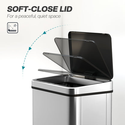 HOMCOM 40L Sensor Bin with Quiet Soft-Close Lid, Automatic Touchless Motion Sensor Kitchen Bin with Fingerprint Resistant Stainless Steel for Hygienic Gyms, Home Office Use, Silver Tone