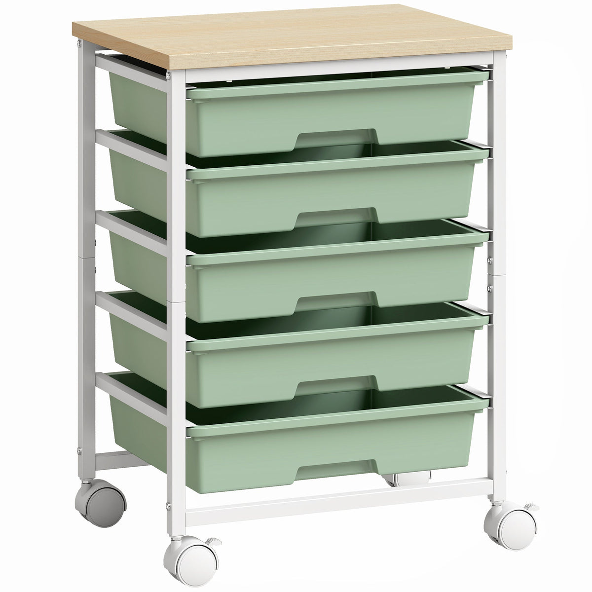 HOMCOM 6-Tier Storage Trolley on Wheels, Metal Kitchen Rolling Cart with 5 Pull-Out Drawers, Green