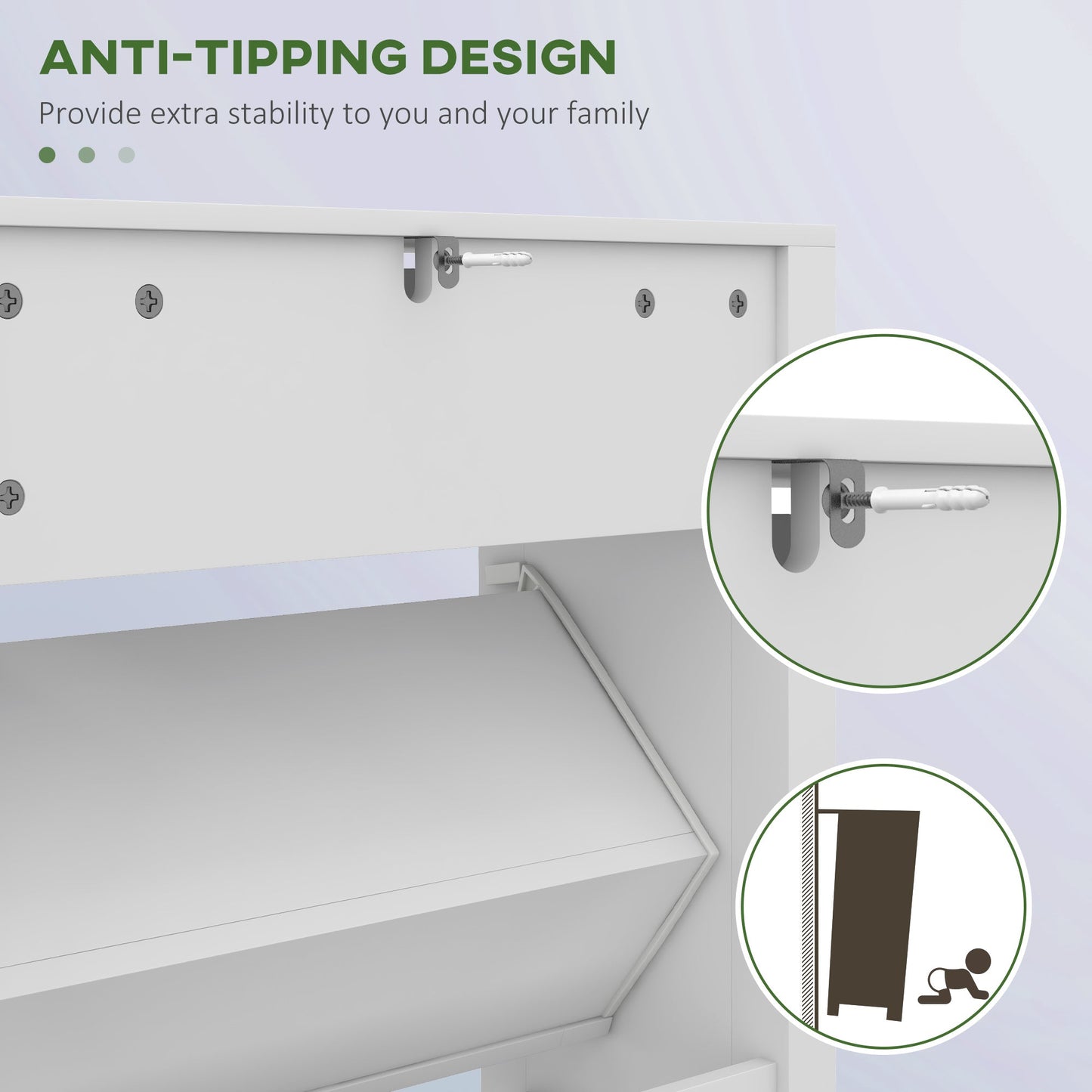 HOMCOM Narrow Shoe Cabinet with 2 Flip Drawers and Adjustable Shelves, White