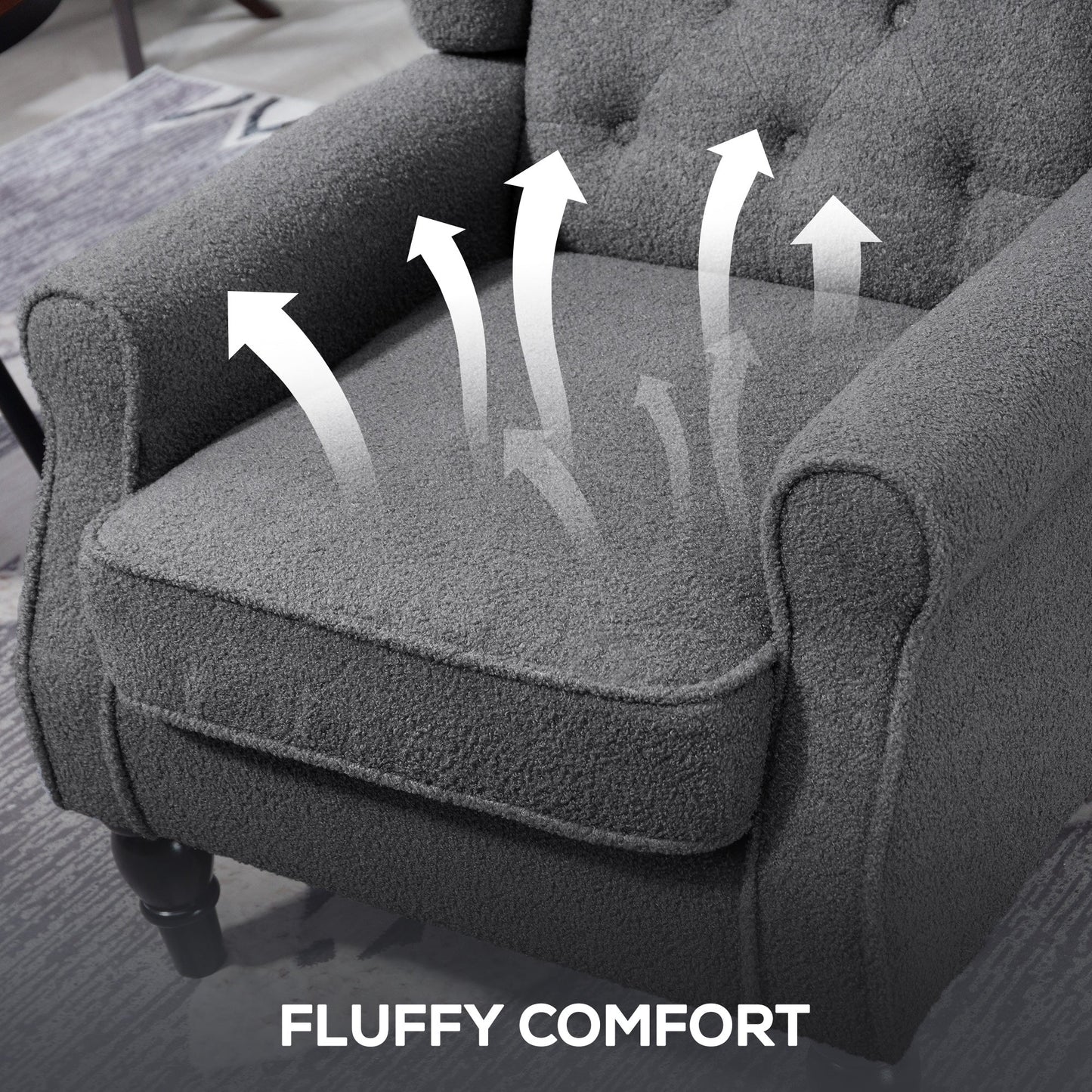 HOMCOM Teddy Fleece Retro Wingback Chair - Grey