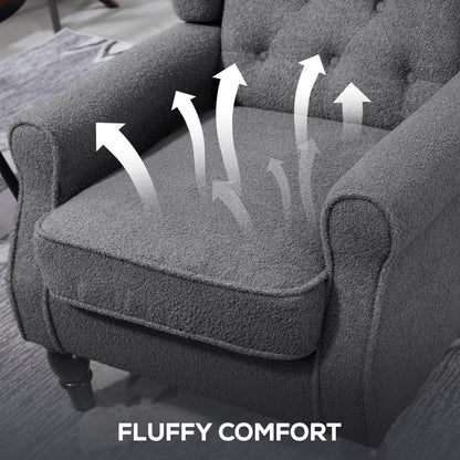 HOMCOM Teddy Fleece Retro Wingback Chair - Grey