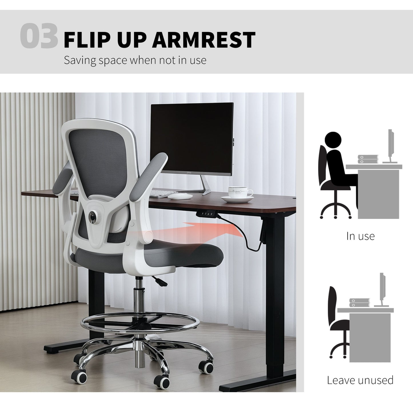 HOMCOM Draughtsman Chair, with Adjustable Lumbar - Charcoal Grey