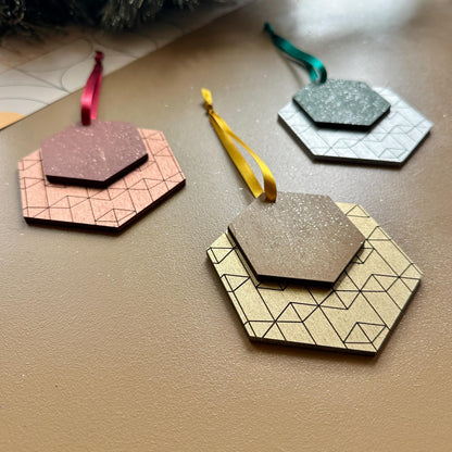 Sets of Christmas Decorations - Geometric Wooden Ornament - Tree Ornament - Holiday Decor