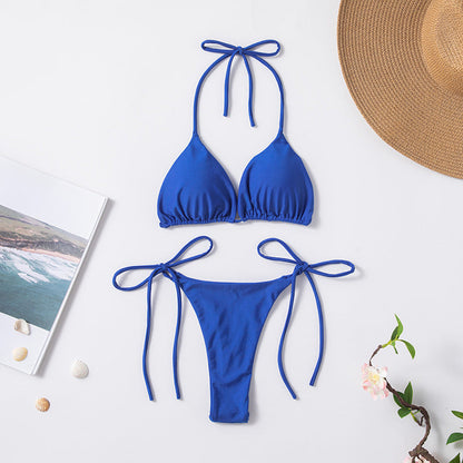 Solid Color Sexy Lace-up Hot Girl Temperament Women's Bikini Swimsuit