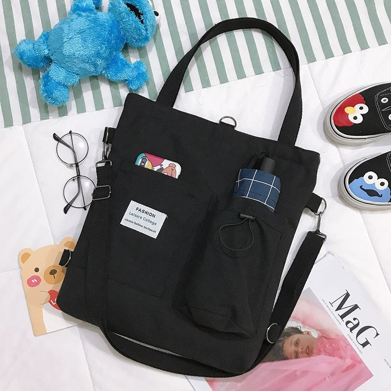 Harajuku Canvas Bags Students Handbag With Pockets Preppy Buckpack Shoulder Bag For Women Shoolbags