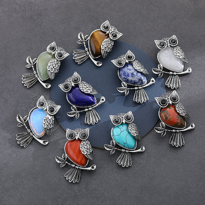 Natural Stone Crystal Pendant Owl Pendant Alloy Accessories Necklace