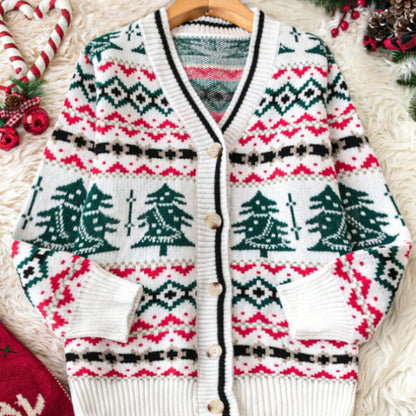 Single-breasted Knitted Cardigan Jacquard Christmas Sweater