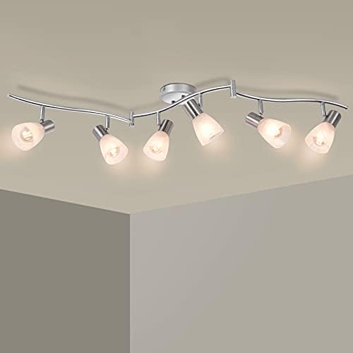 Unikcst LED Ceiling Light Rotatable 6 Way Spot Lights Ceilings Modern Chrome & Glass Spotlight Fittings E14 240V for Kitchen Lounge Living Room (No Bulbs)