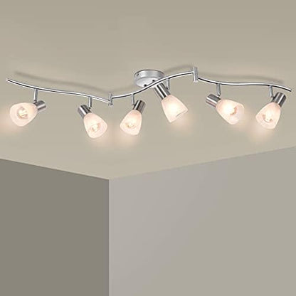 Unikcst LED Ceiling Light Rotatable 6 Way Spot Lights Ceilings Modern Chrome & Glass Spotlight Fittings E14 240V for Kitchen Lounge Living Room (No Bulbs)