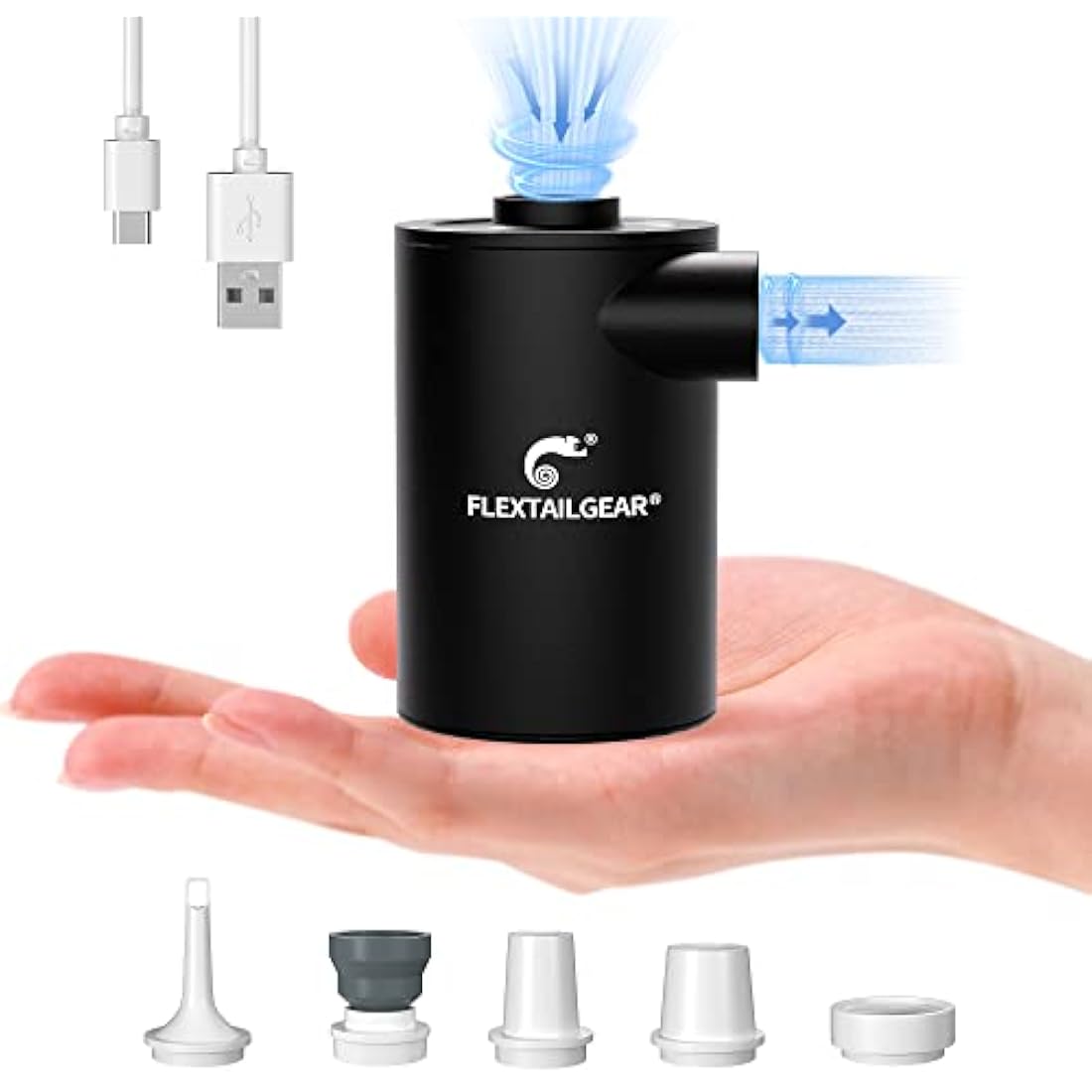 FLEXTAILGEAR MAX Pump 2020, Portable Electric Air Pump, 3600mAH Battery,Rechargeable, High Flow 300L/min, Fast In/Deflating, Air Mattress, Swimming Ring, Vacuum Storage Bags, Camping & Travel