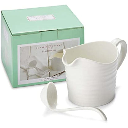 Portmeirion Home & Gifts CPW78895-XP Sauce Jug & Mini Ladle, Porcelain, White, 18.5 x 11 x 13 cm