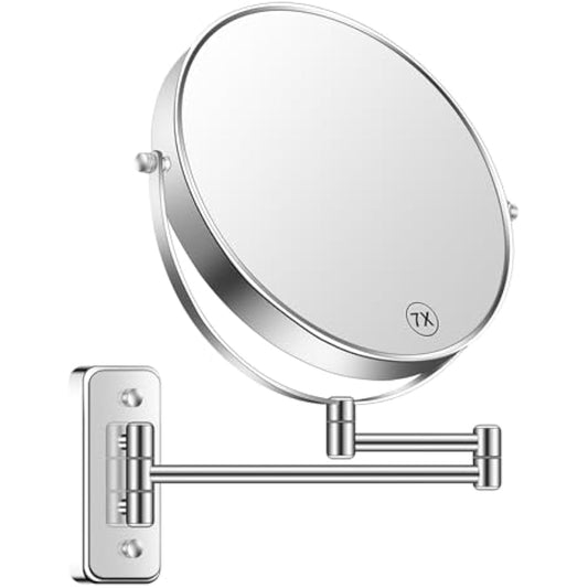 BTremary 9” Large Wall Mounted Makeup Mirror 1X/7X Double-Side Bathroom Magnifying Mirror 360 Swivel Vanity Mirror Extendable Shaving Wall Mount Cosmetic Mirror for Men and Women, Chrome