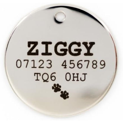 Personalised Engraved 25, 32 & 36mm Glitter Paw Print Pet Tag. Bold Contrasting Text. Small, Large & Very Large CAT/Dog ID Tags (Light Pink, 25mm (Cats & Small Dogs))