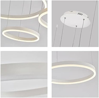 STARRYOL Modern LED Pendant Light, 3 Rings White Paint Collection, Adjustable Pendant Light Modern Ceiling Chandelier, Dimmable 2700K - 6500K, with Remote Control 78W