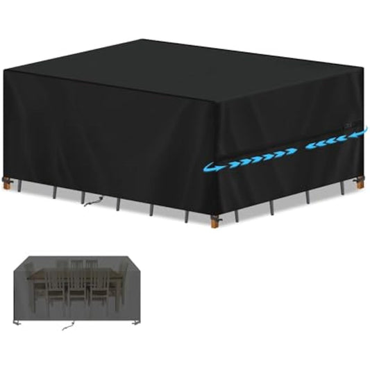 SIMPHAUS Large Garden Table Cover 220x130x85cm Outdoor Furniture Covers Waterproof Rattan Garden Furniture Covers for Outside Garden Furniture,Garden Sofa Cover with Straps,Anti-UV 420D Oxford Fabric