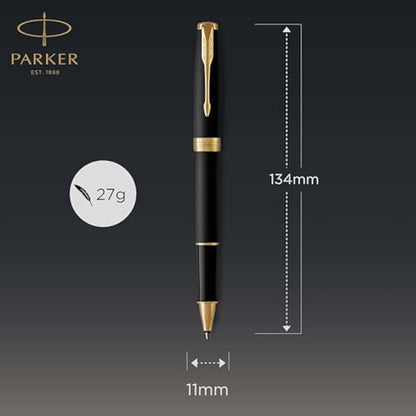 Parker Sonnet Rollerball Pen | Matte Black Lacquer with Gold Trim | Fine Point Black Ink | Gift Box