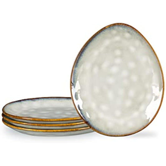 Henten Home Porcelain Breakfast Plate, Stoneware Snack and Dip Plates Set of 4, Cake Plate Tableware Set Dinner Service - Modern Beige Design