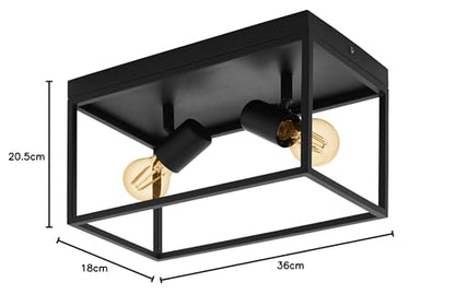 Eglo Silentina 2-Buld Flush Ceiling Light, Industrial Design Living Room, Kitchen and Hallway Ceiling Spotlight, Black Steel Pendant Lighting