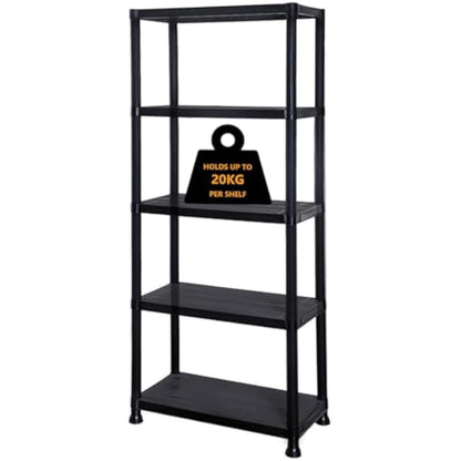 DENNY 5 Tier - Plastic Shelving Unit | Garage Shelving Units | Storage Shelves | Shelving Units for Storage | Plastic Racking | Racking Shelving Unit Warehouse, Garage, Shed, and Workshop
