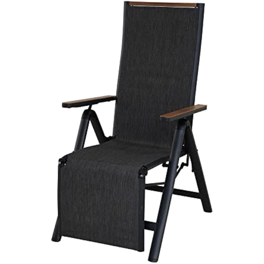 Grand patio Foldable Sun Lounger, Reclining Garden Chair, Aluminium Camping Chairs, Adjustable 6 Position High Backrest, Deck Chair for Garten, Outdoor, Poolside (Black)