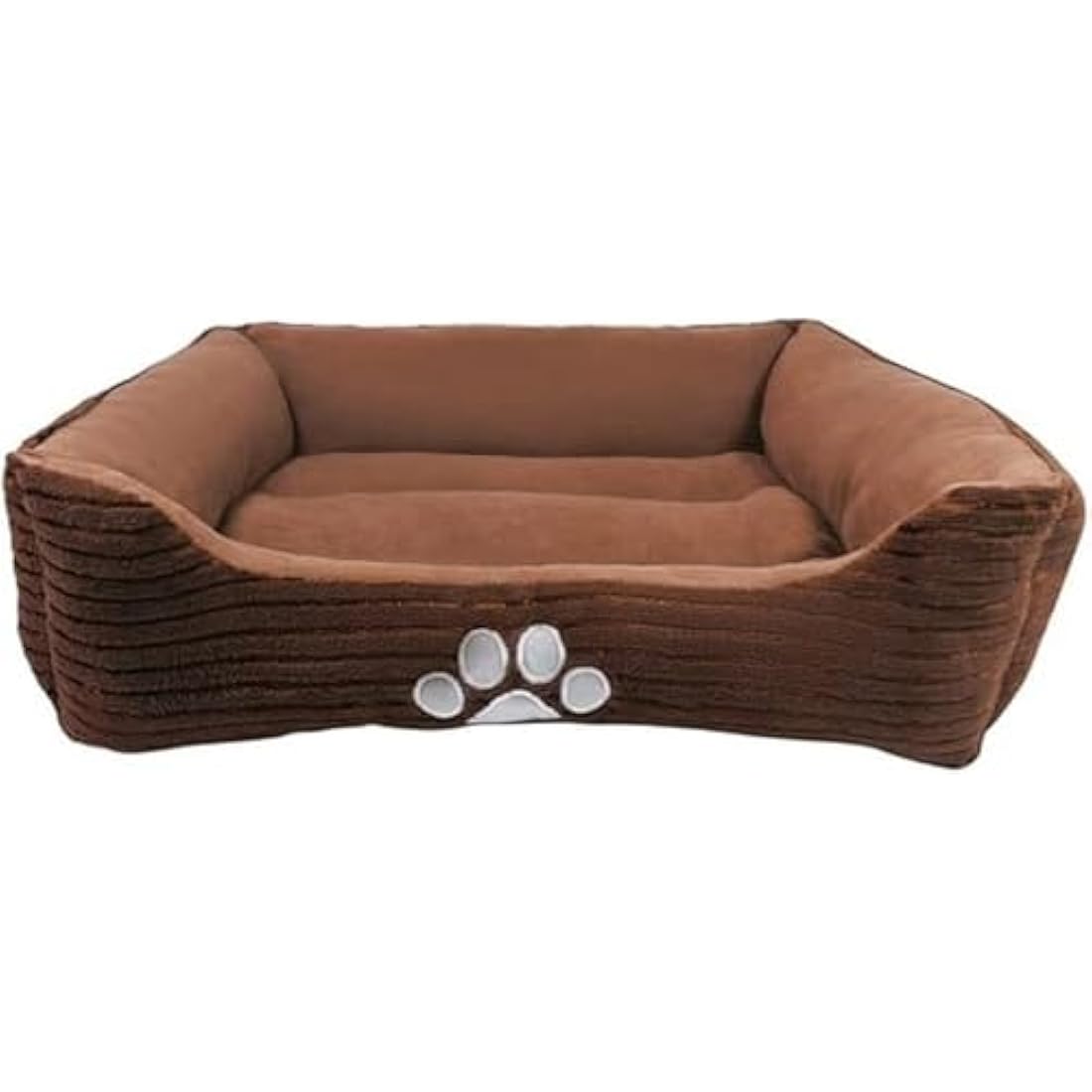 long rich HCT REC-005 Reversible Rectangle Pet Bed with Dog Paw Printing, Coffee, By Happycare Textiles, 25 by 21 inches