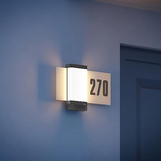 STEINEL Smart LED House Number Light L 270 SC, Light up House Number Plaque, Motion Sensor Light, Soft Light Start, Outdoor Wall Light, Remote Control via App