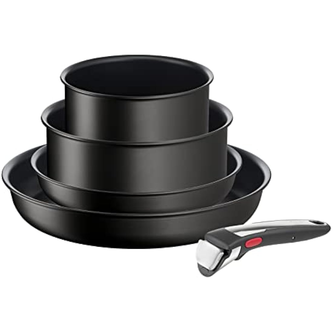 Tefal Ingenio Unlimited ON 5 Piece Non-Stick Induction Pan Set, 22&28 cm Frying Pans, 16&20 cm Saucepans, 1 Bakelite Removable Handle, Easy Cleaning, Heat Indicator, Black, L3959543