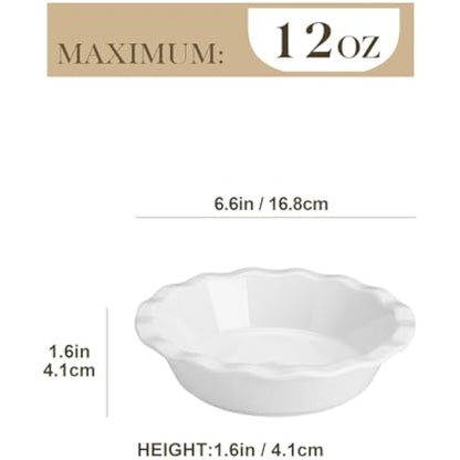 MALACASA Ceramic Mini Pie Dishes, Pie Pan for Baking 6.6 Inch,12 OZ Pie Plate Round Pie Dish for Baking Fluted Pie Dish Baking Pan, Non Stick Deep Pie Dishes for Quiche (Ivory White, 6PC)